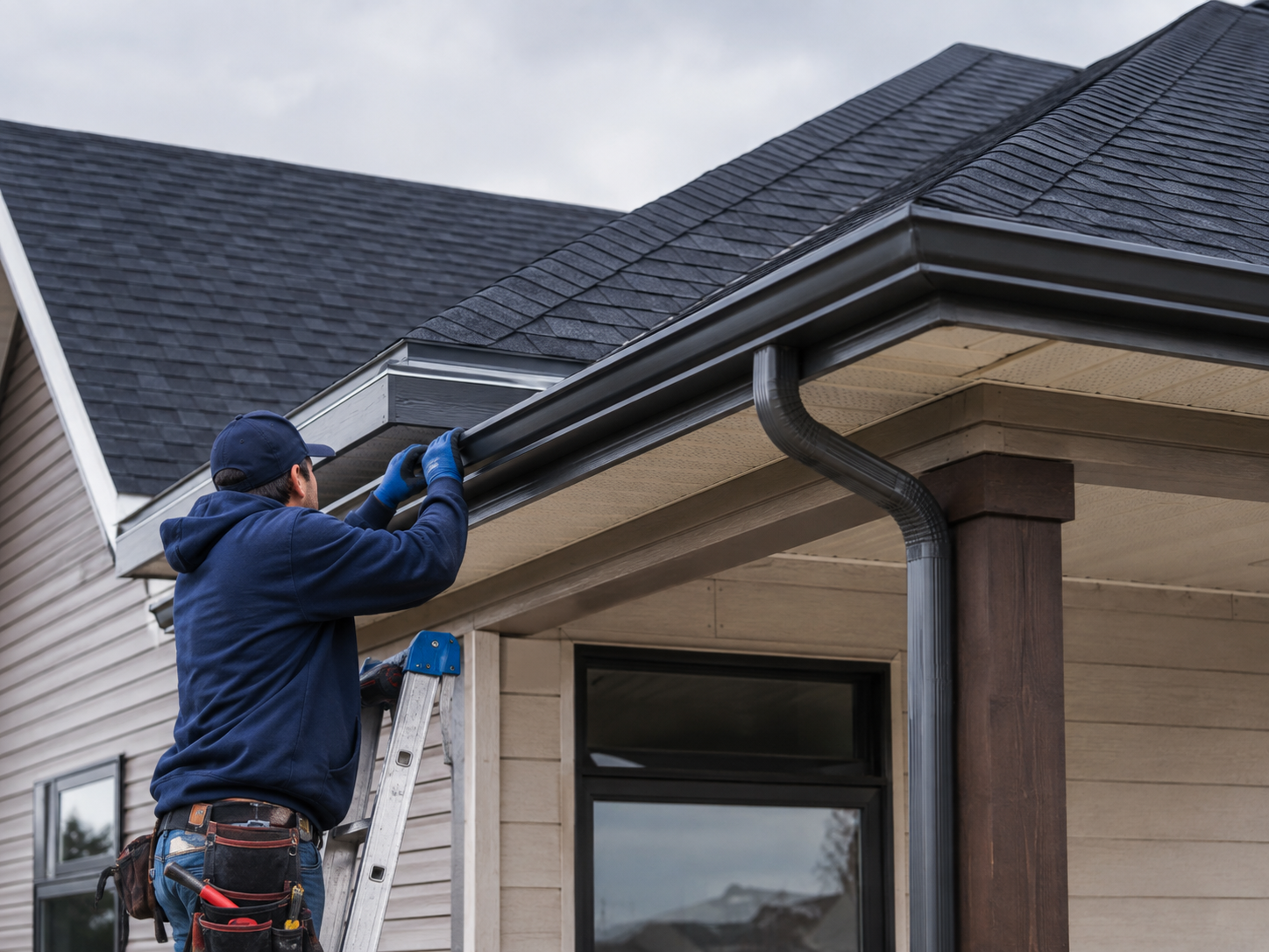 Professional gutter installation on a residential property